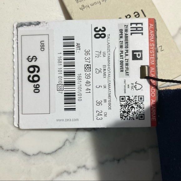 ZARA WOMAN Sz 38 Leather  Dark Blue 2.5” Platform Slip On Espadrille NWT - Picture 11 of 11